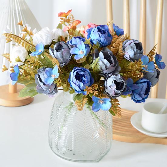Mixed Artificial Flowers Bouquet Fake Peony Rose Hydrangea Flower for Vase Faux Silk