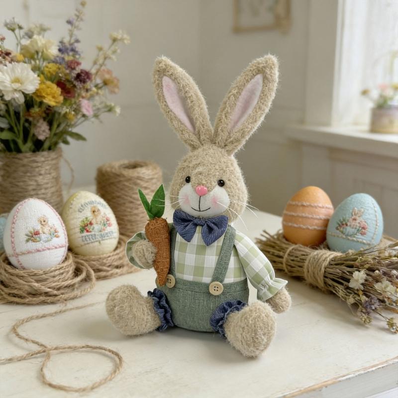 Festival Holiday Decoration Sitting Rabbit Plush Rabbit Figurine Perfect for Easter Parties Living Room Bedroom Decors