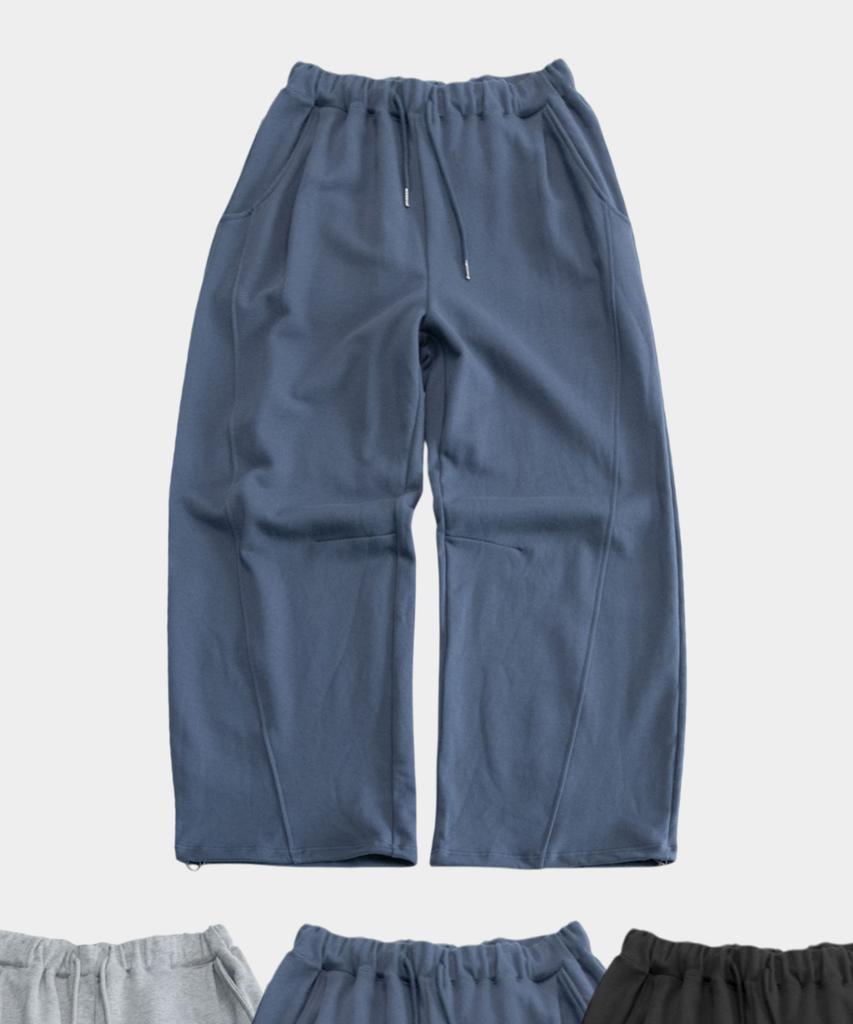 SOMEPLACE MAN Embroidered Detail Curved Wide Cut Sweatshirt String Training Pants _3 Colors