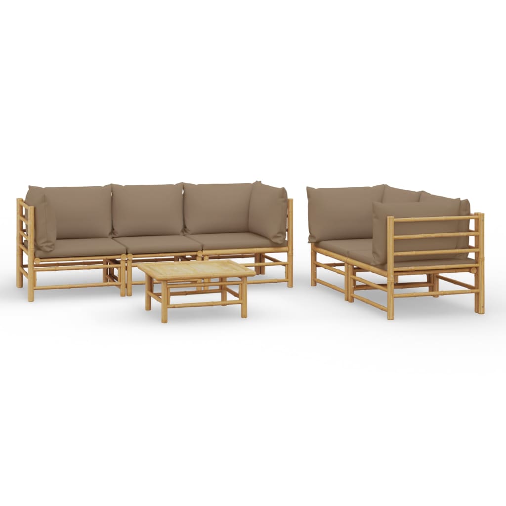 6 Piece Garden Lounge Set with Cushions Taupe Bamboo