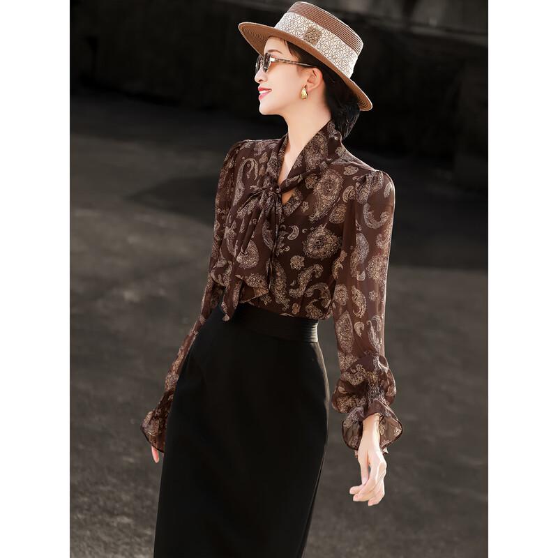 Women s Elegant Paisley Print Bow-Tie Blouse L