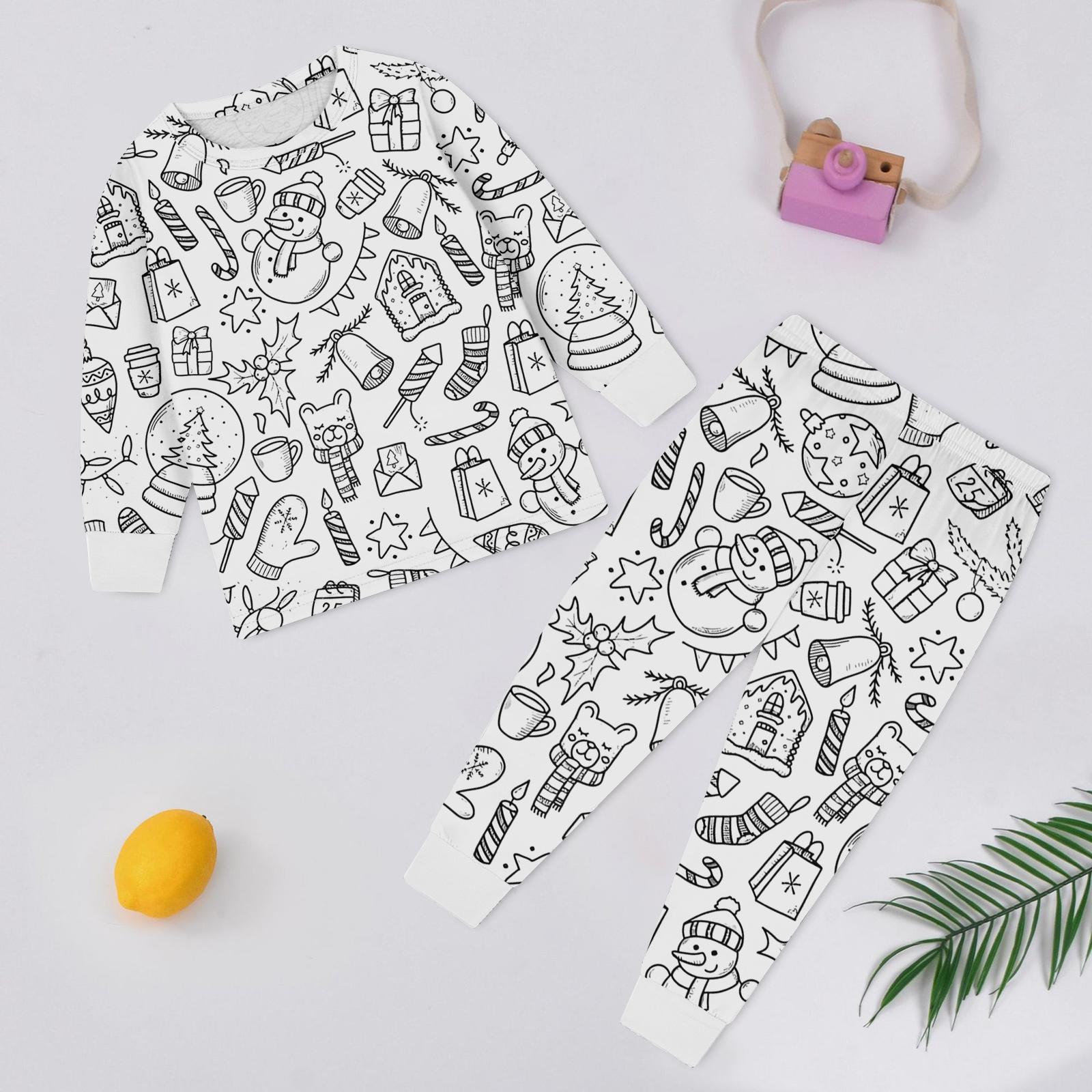 

Дитячий модний комплект: Різдвяний топ з круглим вирізом та довгими рукавами та штани з дудлами 130