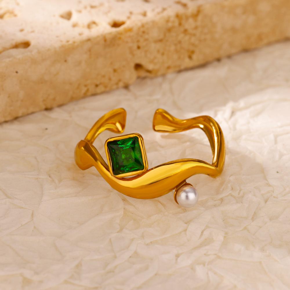 Inele Inimă cu Zircon Cristal Verde Vintage Pentru Femei Culoare Aur Oțel Inoxidabil Inel Deschis Modă Estetic Zircon Cadou Nuntă