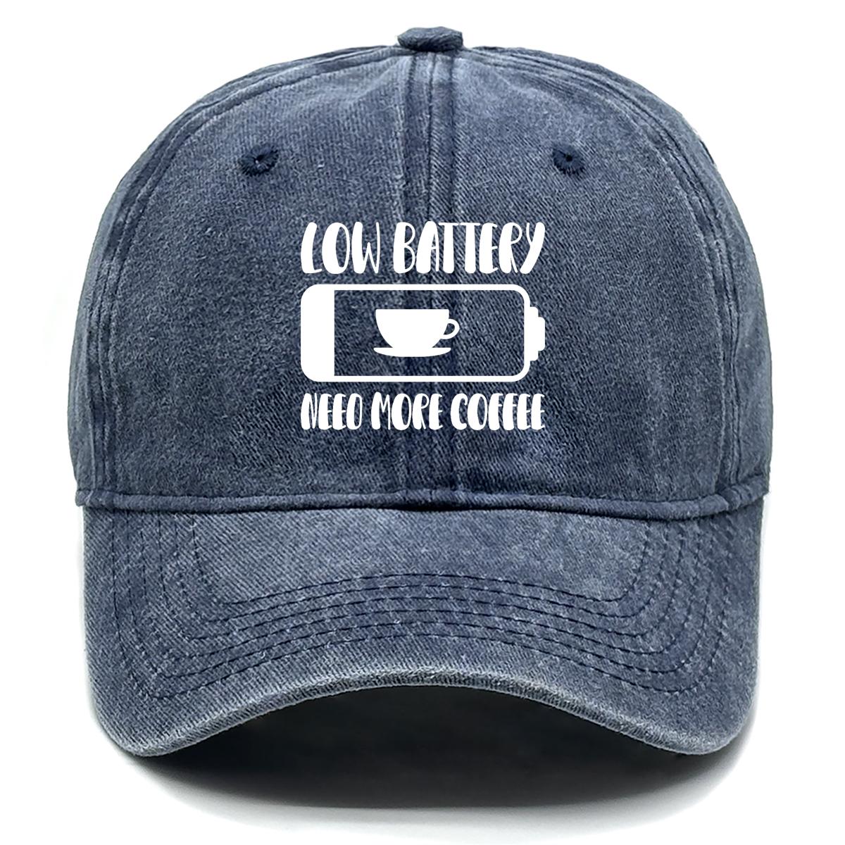 

LOW BATTERY NEED MORE COFFEE Print Adjustable Sun Hat, Mesh Hat Washed Curved Brim Fit Sunshade Snapback Baseball Hat as the picture темно-синий