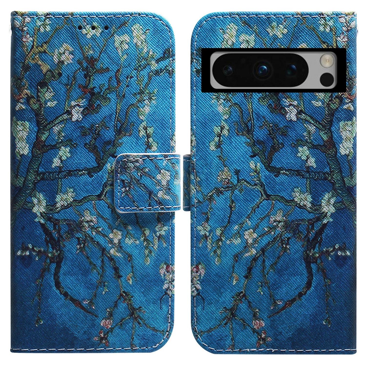 

Pattern Printing Cover for Google Pixel 8 Pro Phone Case PU Leather Wallet Stand Shell Apricot Flowers