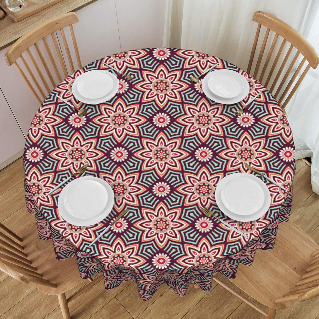 Round Kaleidoscope Mandala Bohemian Style Table Cloth Oilproof Tablecloth 60 inches Table Cover for Kitchen Dinning