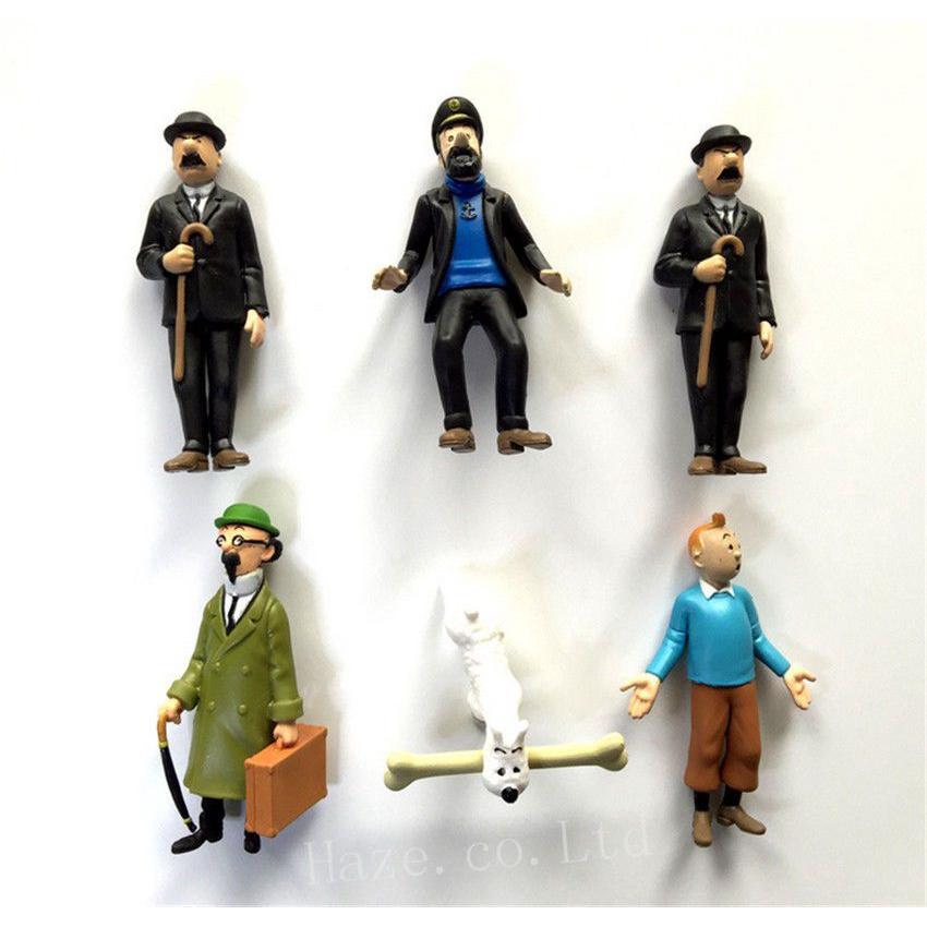 6pcs The Set Adventures Of Tintin Snowy Captain Haddock Action Figure Kids Gift