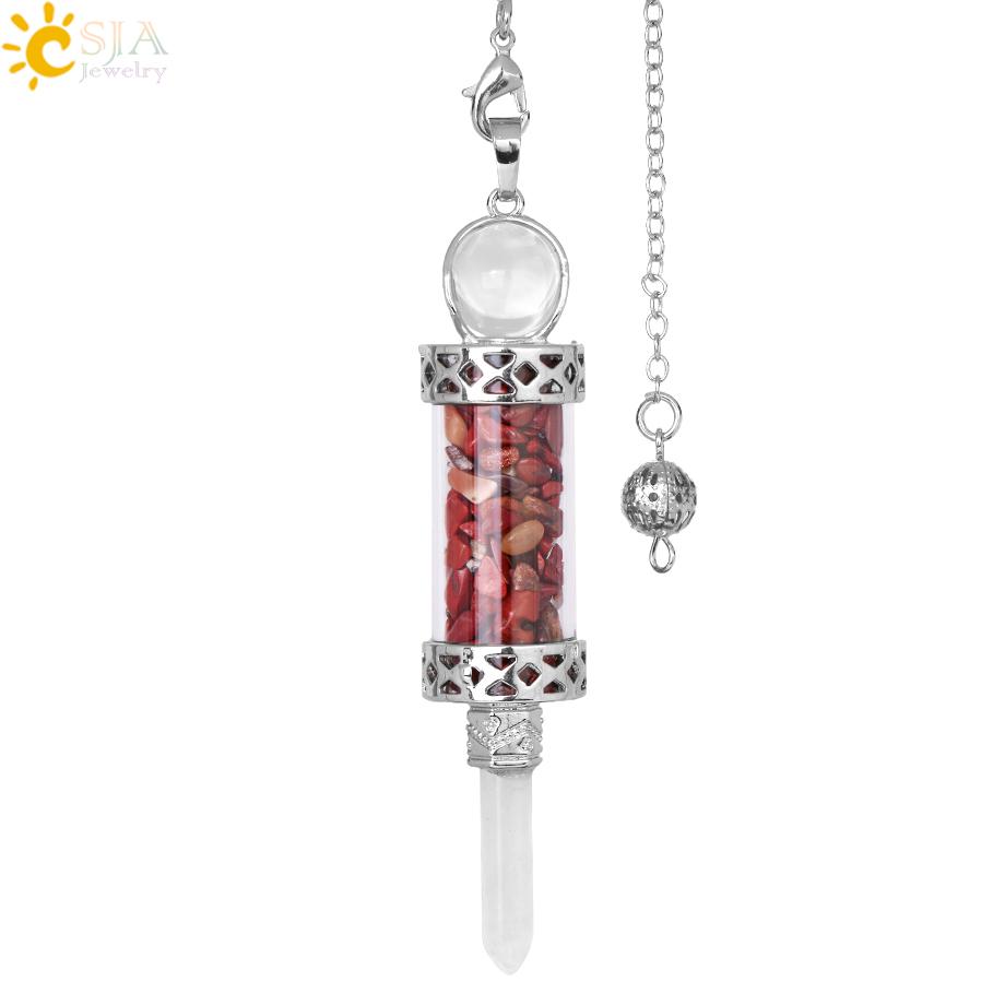 CSJA Crystal Pendulums for Divination Dowsing Wishing Bottle Natural Stone Pendant Hexagonal Clear Quartz Pendulum Balanced H025