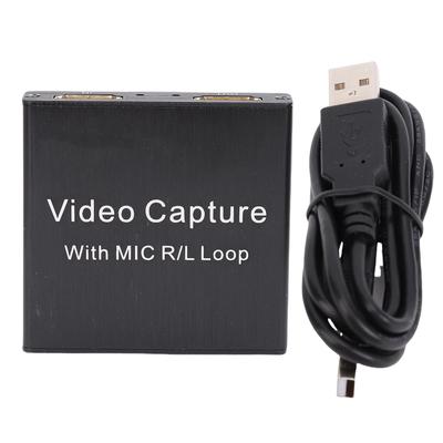 4K-Videoaufnahmekarte mit USB-Anschluss und HD-Multimedia-Schnittstelle, inklusive 3,5-mm-Mikrofon-Loop-Out und 1080p-Videoausgang.