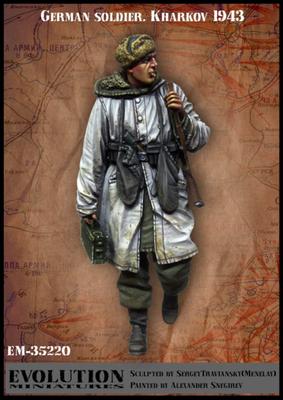 Evolution Miniatures II wojna światowa niemiecka piechota zimowy marsz pojedynczy żołnierz z papierosem w ustach Charków 1943 żywica zestaw do formowania kolor 1/35
