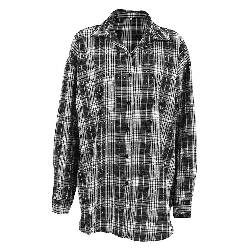 Mode hete diamant los geruit shirt dames oversized retro zwart-wit geruit shirt lente straatstijl dameskleding
