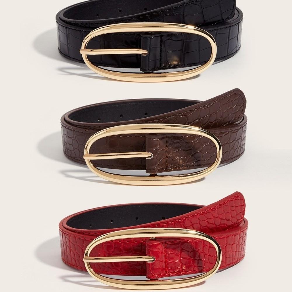 Red Jeans Belt PU Women's Waistband Fashion Needle Buckle Belt  Decoration Belt