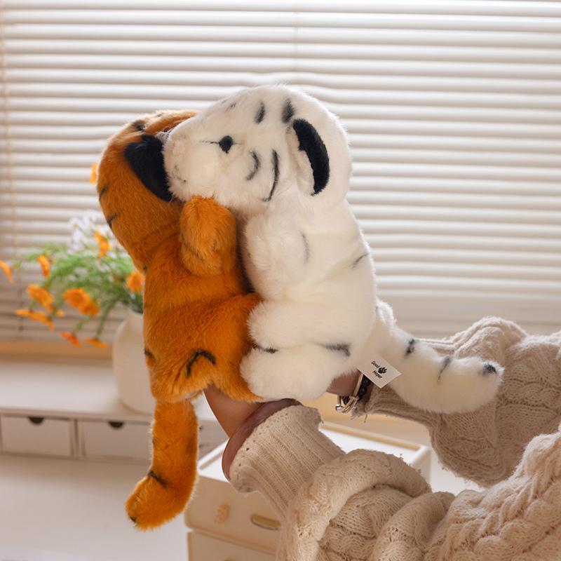 6 Kinds Tiger Plush Puppet Cute Brown White Cartoon Forest Animal Interactive Plushie Tell Story Education Stage Prop Gift