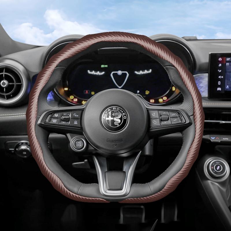 Geeignet für Alfa Romeo Carbonfaser-Textur Lenkradabdeckung Snap-On Wellenförmiges Sportdesign Schutzhülle Giulia 952 Stelvio 949 147 Mit
