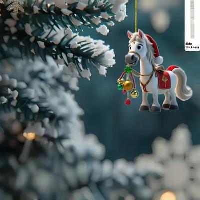 Cartoon Cute 2D Acrylic Horse Pendant Car Rearview Mirror Hanging Christmas Tree Ornament New Year Party Home Decoration