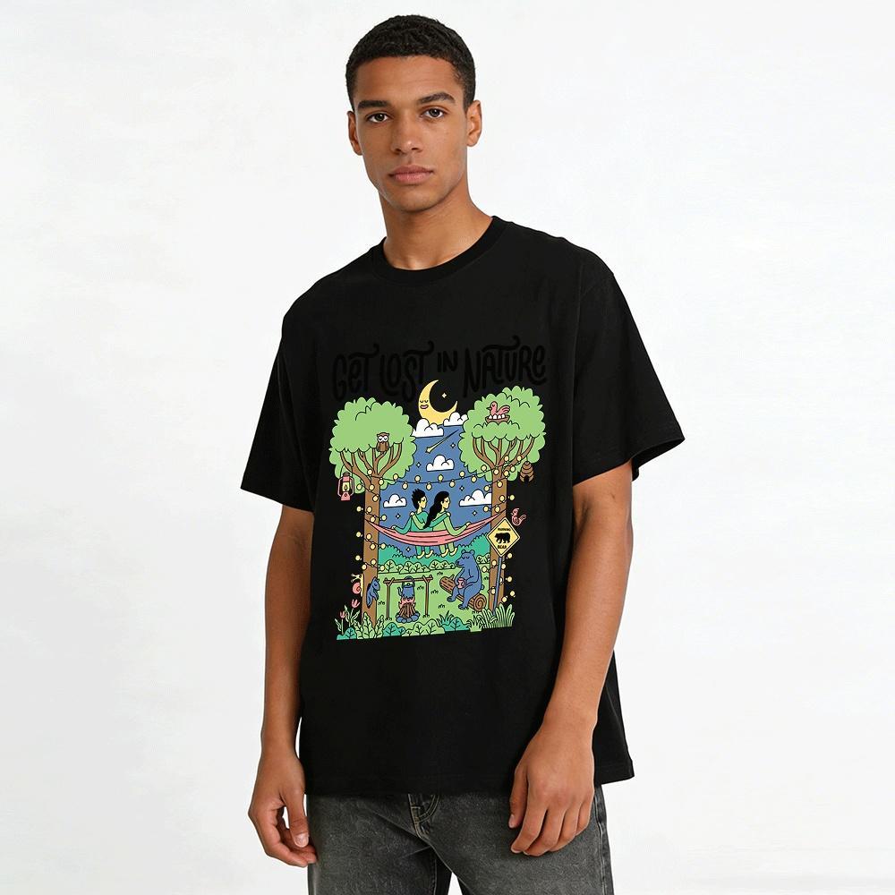 Get Lost In Nature Camping Graphic Unisex Casual T-Shirt Pure cotton T-shirt