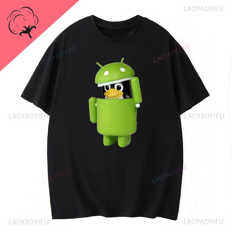 Camiseta Pinguim Linux Algodão Premium Roupa Masculina Lazer Harajuku Manga Camisetas Estéticas Camisetas Vintage Humor Streetwear