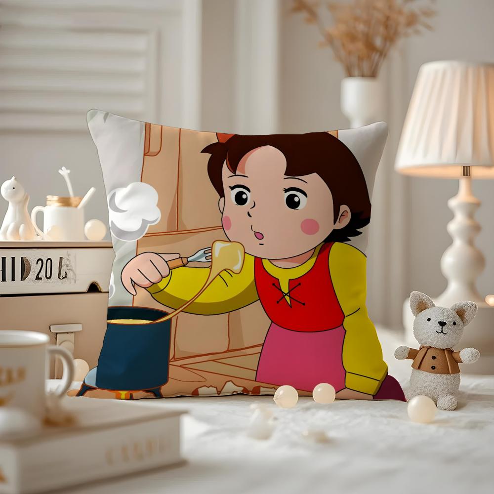Heidi Peter And Grandpa Alps Goat Mountain Cushion Cover Anti-dustmite Pillowcase Invisible Zipper Silky Short Plush Sofa Cushio