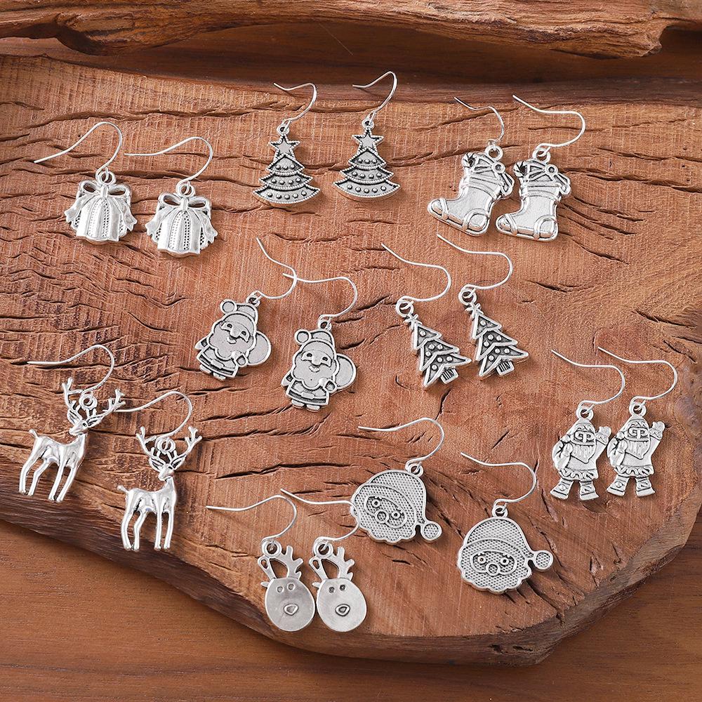 Retro Santa Claus & Reindeer Pendant Earrings - Women's Christmas Jewelry