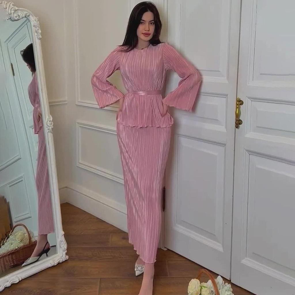New 2024 European & American Style Summer Wrinkled Drape Mercerized Skirt Suit for Comfortable Commuting