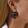 Vintage Flower Beads Handmade Weave Statement Jewelry Big Dangle Drop Earrings For Women Trend Luxury Charm Unique Accessories