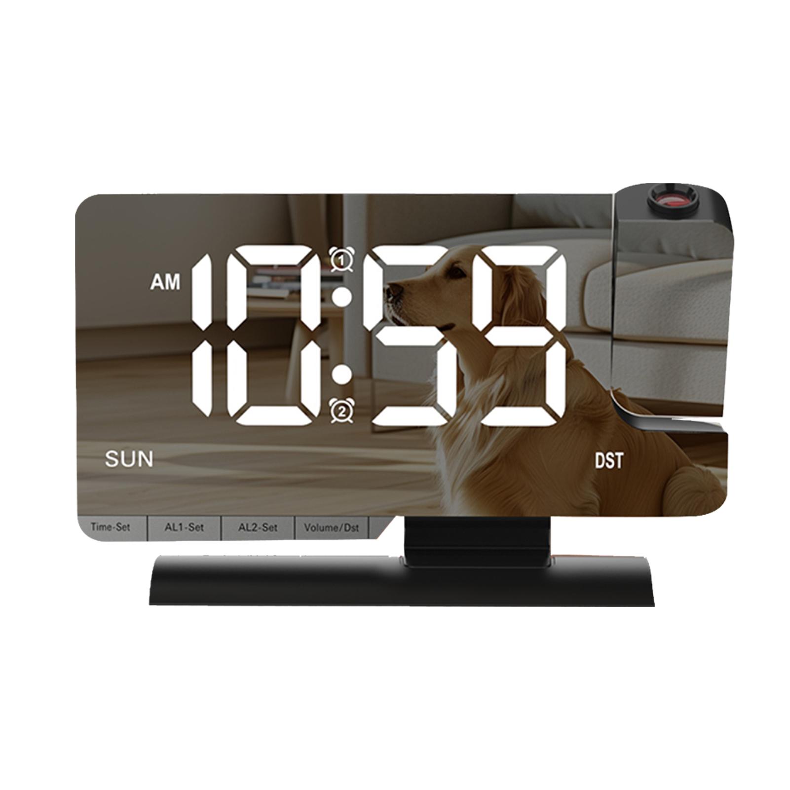 

Світлодіодний цифровий будильник з проєкцією часу, подвійним будильником, портами зарядки USB Type-C, 6-рівневим регулюванням яскравості, літнім часом (DST), Відкласти