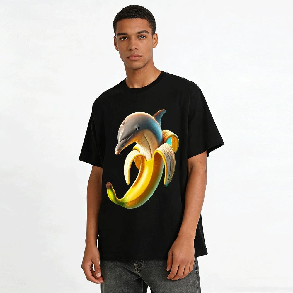 Funny Dolphin Banana Graphic Novelty Casual Short Sleeve T-Shirt Pure Cotton T-shirt