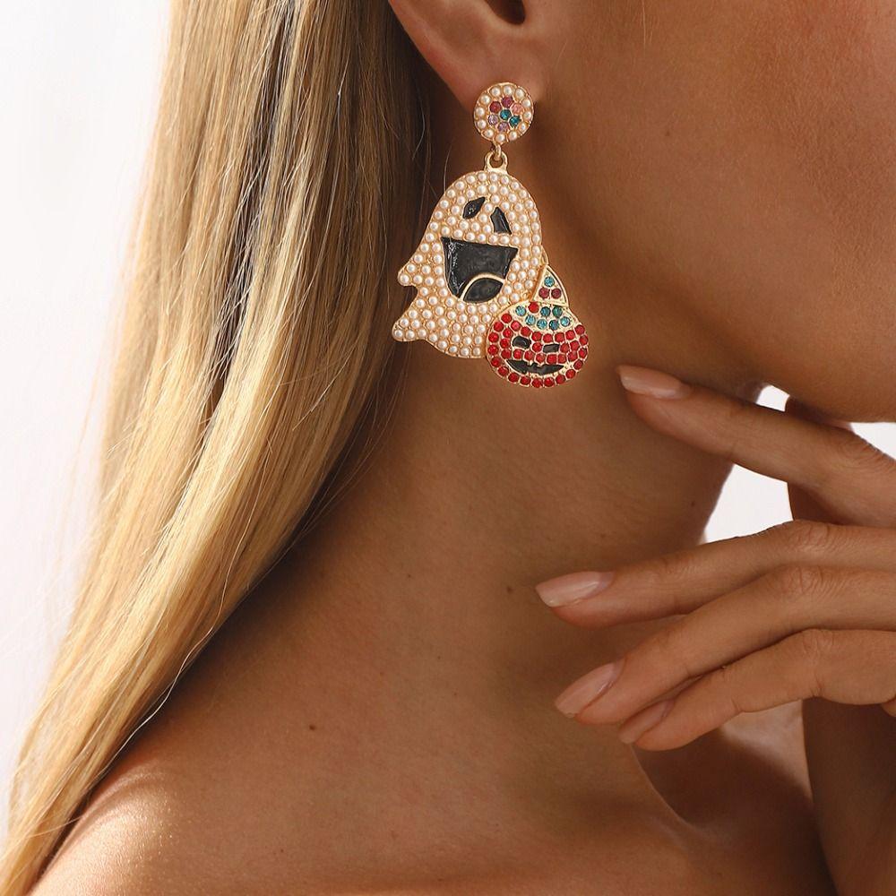 Kawaii Cute Ghost Earrings Irregular Halloween Party Jewelry Cool Ghost Pumpkin Earrings  Lady