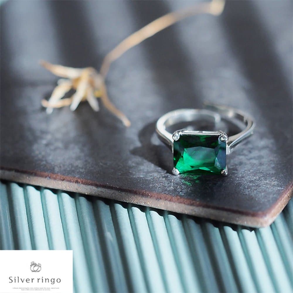 

Silver 925 May birthstone square ring emerald square r1 No. 5 48mm
