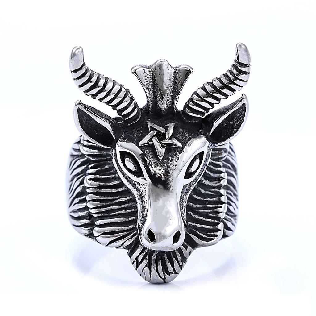 Festival Animal Series Ring Stainless Five-Pointed Star Ram Shape Men'S And Women'S Titanium Steel Retro Ring