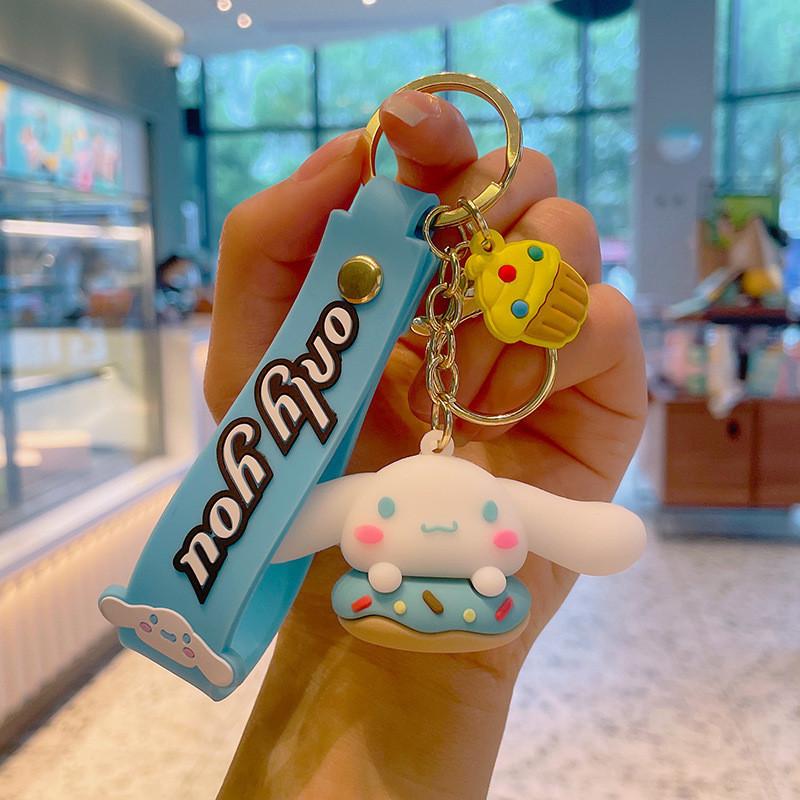 Cute Cartoon Anime Keychain Soft Pvc Key Ring Bag Charm Donut Kt Cat Pudding Dog Kuromi Melody Cinnamoroll Cinnamon Dog