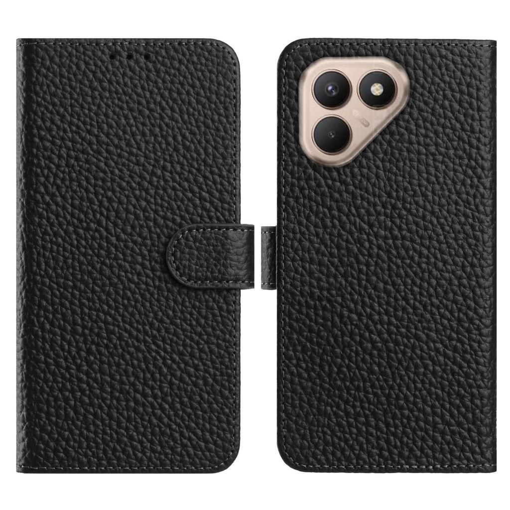 For TECNO Pova 7 4G Case Wallet Stand Litchi Texture Genuine Cow Leather Flip Phone Cover