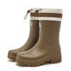New Rain Shoes Women's Non-slip Thick-soled Outdoor Camping Medium Tube Rain Boots Waterproof Glue Shoes Platform Fashion Velvet