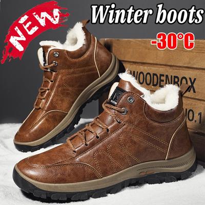 Winter Boots for Men Outdoor Warm Fleece Lined Waterproof Fur Boots Non Slip Snow Boots Hiking Boots Pig Skin Camping Boots Plus Size Work Boots