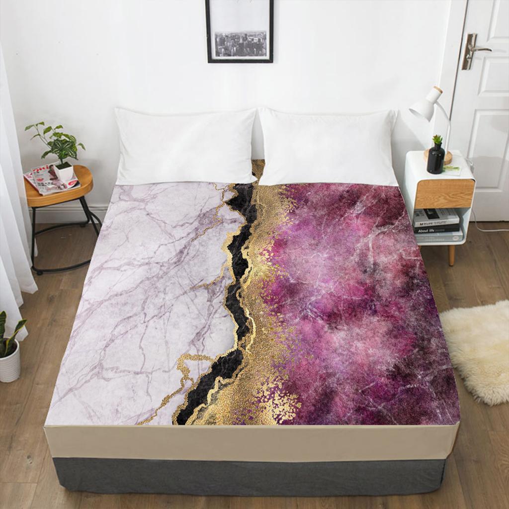 Fashion marble 3D printing pattern fitted sheet mattress cover elastic band bed sheet bedding