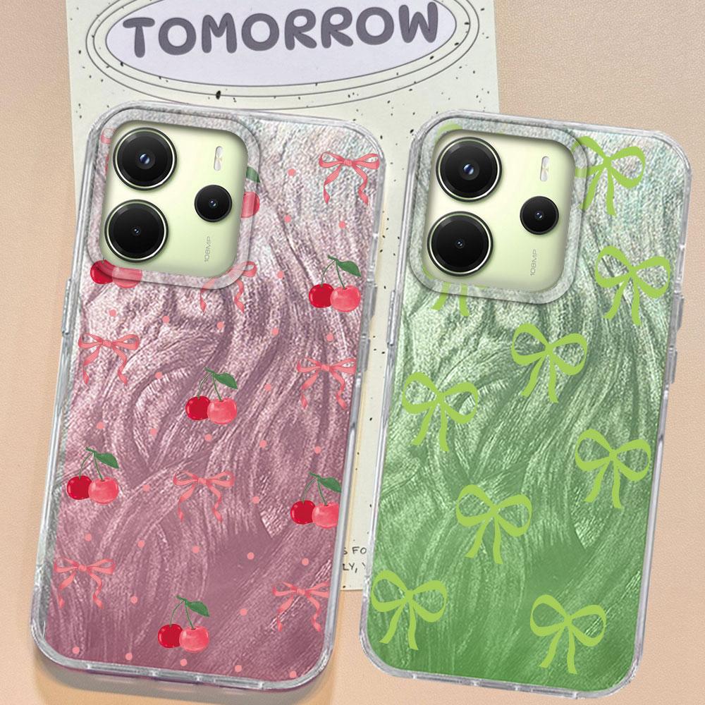 Cherry Bow Multiple Cats Phone Case for Xiaomi Redmi 14C 13C 13T 14T A5 A4 A3 Note 14 13 Pro Poco X5 Shell Silicone Back Cover