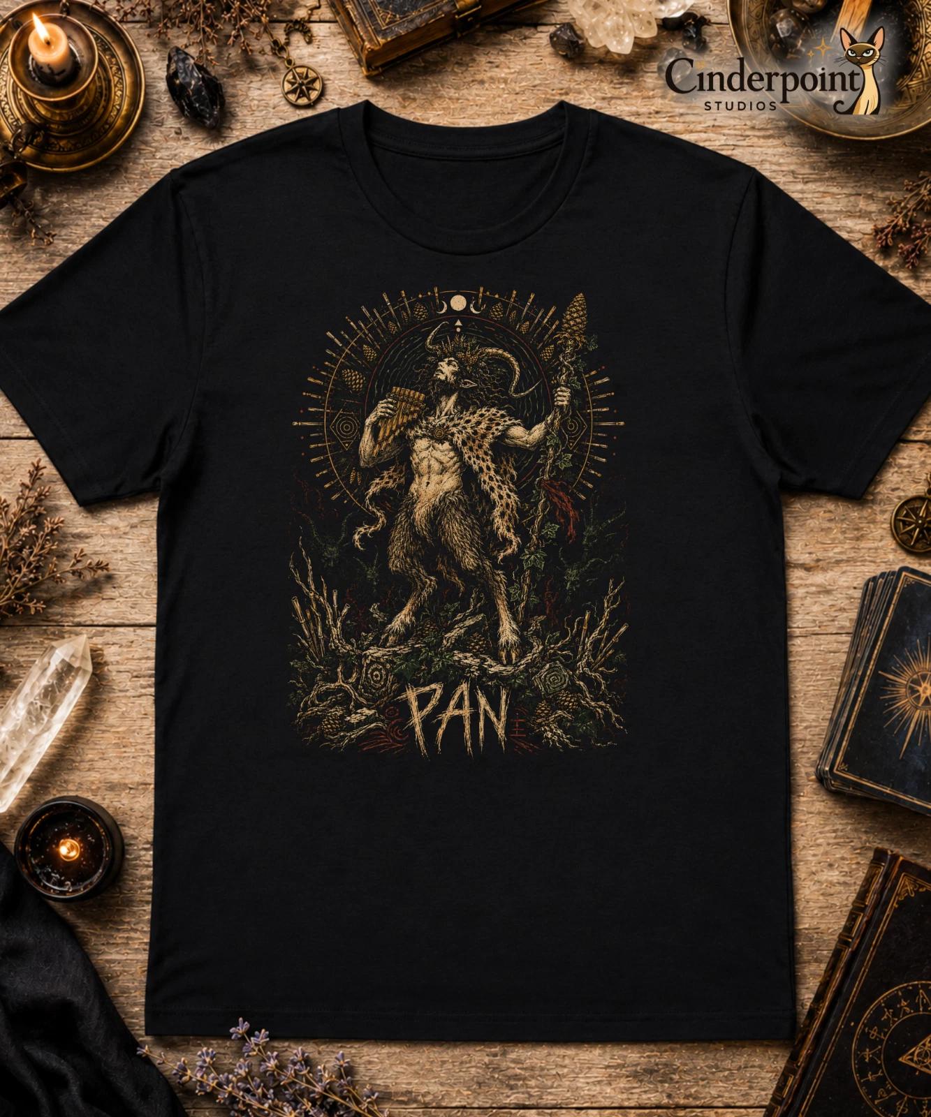 Pan Greek Mythology T Shirt Horned God of Nature Satry Wildling Black Tee XS-5XL XXXXL