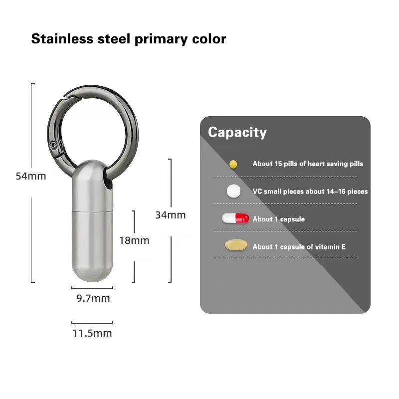 Mini Stainless Steel Sealed Capsule Waterproof Pill Box Camping Firstaid Pendant Travel Outdoor Portable Pill Case