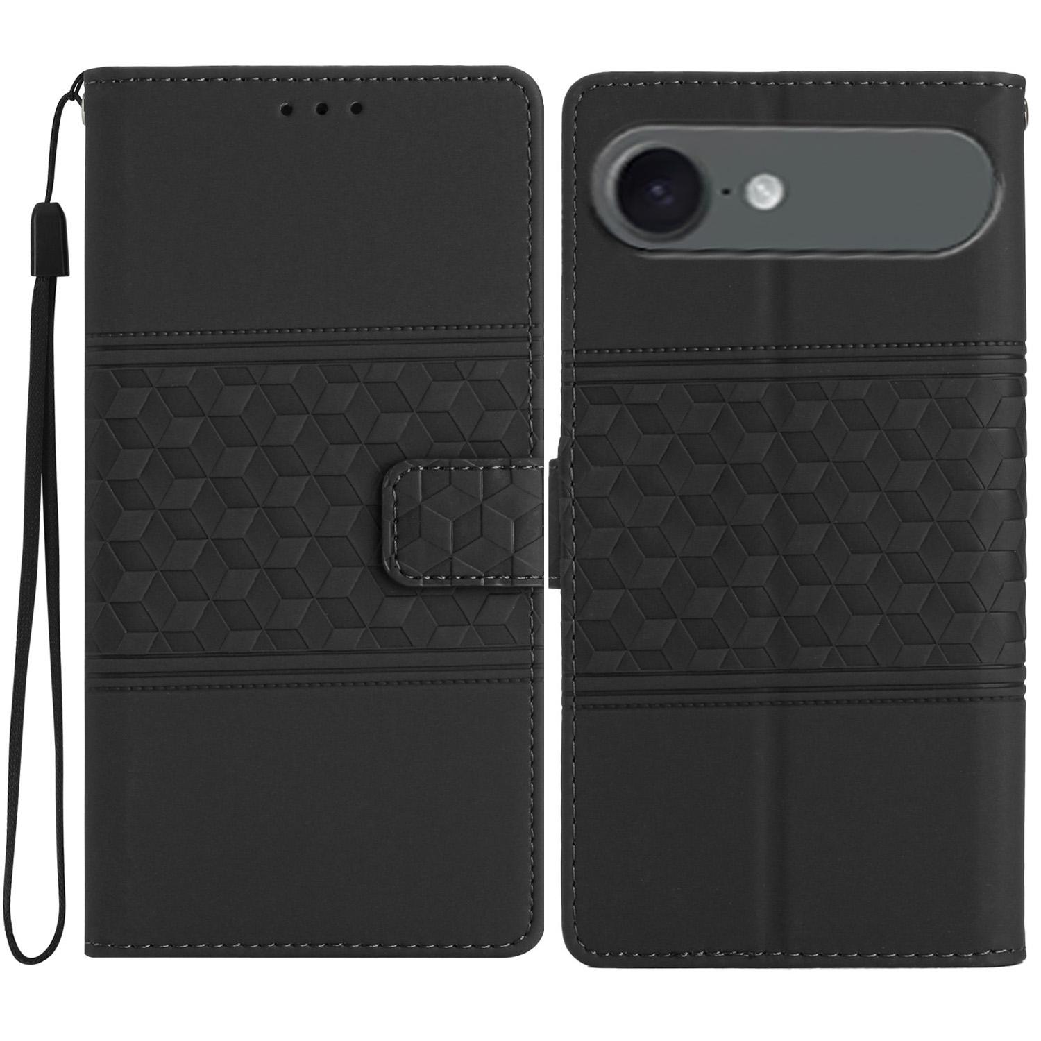 

For iPhone 17 Air Case Rhombus Leather Horizontal Flip Phone Cover with Wrist Strap Black