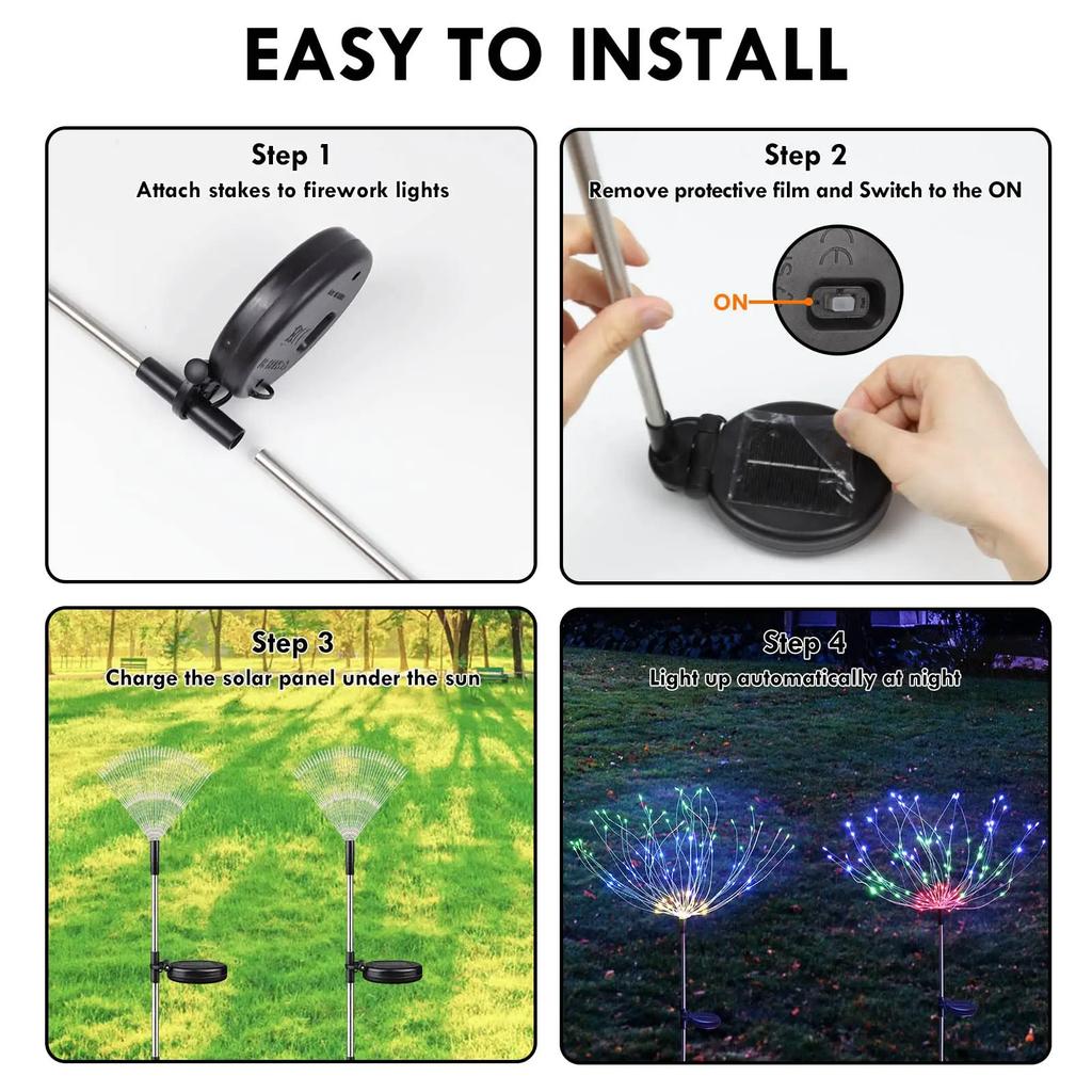1PC LED Solar Powered Firework Light Outdoor Waterproof Garland Lamp Garden Fences Lawn Ornaments For Wedding Party Decoration