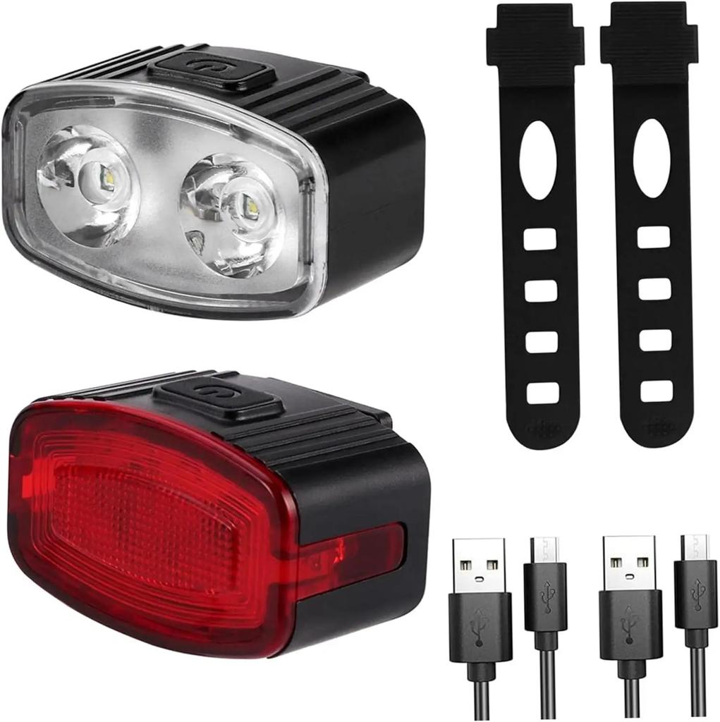 Luz de bicicleta recarregável USB LED farol de bicicleta à prova d'água lanterna traseira brilhante acessórios de ciclismo noturno ao ar livre