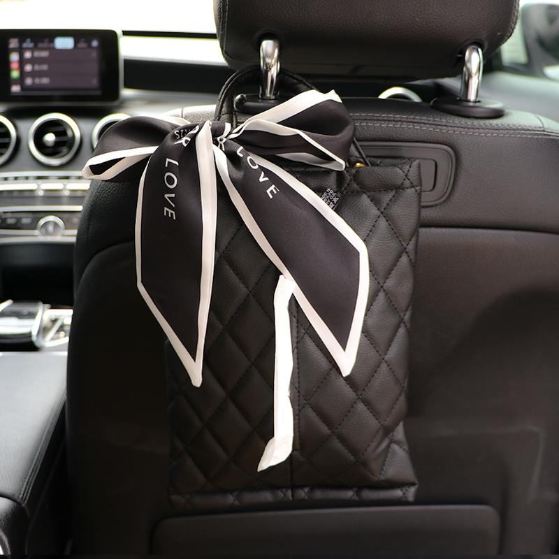 Fashion Silk Ribbon Bowknot Car Back Seat Headrest Tissue Holder Auto Hanging Paper Towel Bag Cover Styling Car Accessories