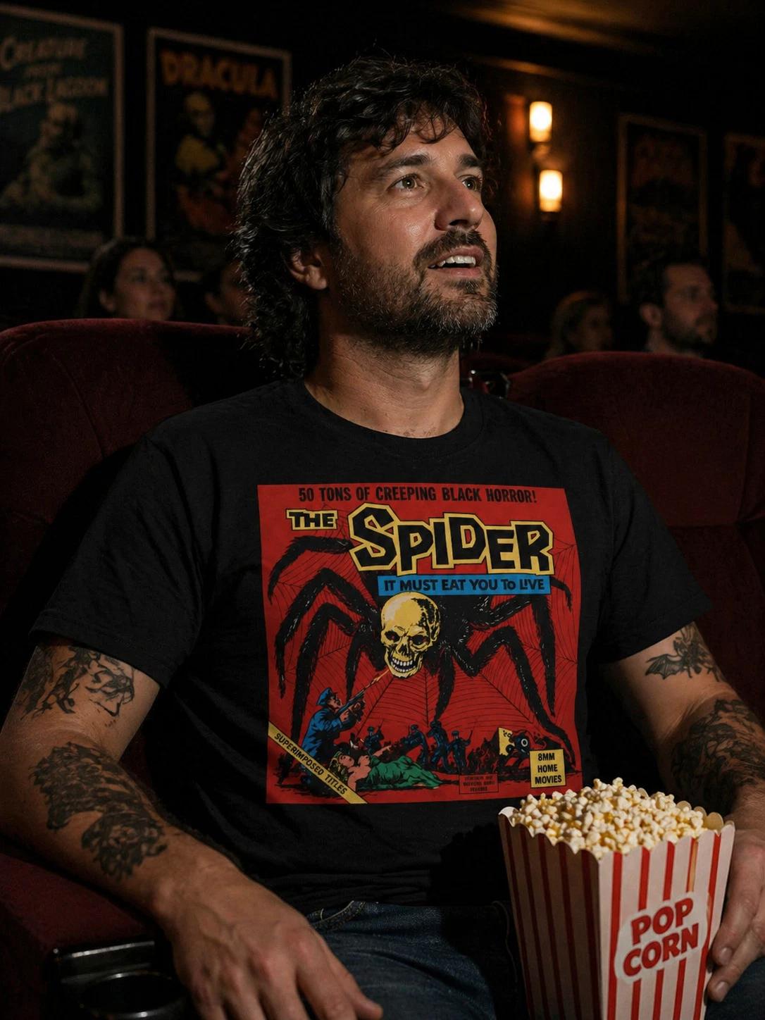 Retro Spider Horror Tee 50 Tons Creeping Black Horror Vintage Movie Shirt 4XL