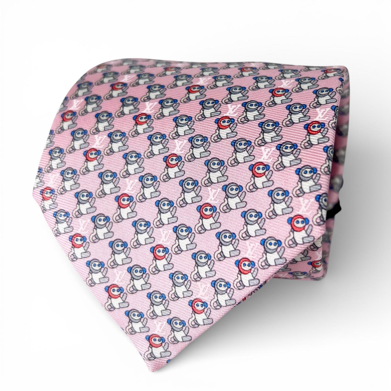 Pristine LOUIS VUITTON tie Cravat Monkey pink silk mens M70978 Used