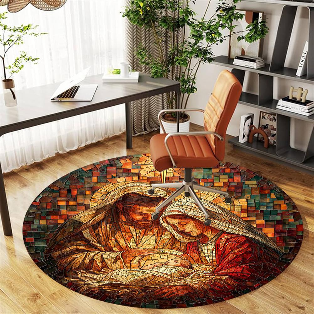 1pc Christmas Round Chair Mat Office Area Rug - Non-Slip, Floor Mat for Office, Bedroom, Ideal Home Decor Gift C0112004