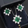 Sace Gems Klassische Luxus Kupfer Legierung Quadrat Grün Zirkon Ring Ohrringe Anhänger Halskette Schmuck Sets Hochzeit Party Geschenke
