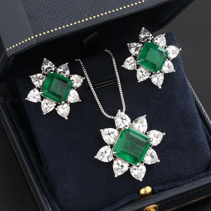 Sace Gems Klassische Luxus Kupfer Legierung Quadrat Grün Zirkon Ring Ohrringe Anhänger Halskette Schmuck Sets Hochzeit Party Geschenke