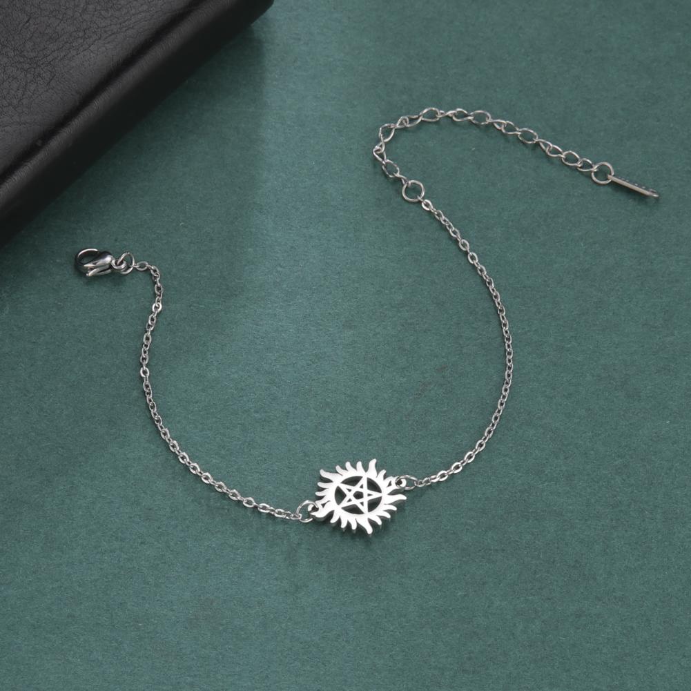 Dawapara Vintage Pentagram Bracelet Sun Supernatural Pentacle Charm Bracelet Wiccan Couple Jewelry Stainless Steel Gift