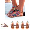Elegantní Dámské Boho Sandály Gladiator Kožené Ploché Boty S Barevnými Pompony