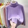 Women's Turtleneck Sweater Faux Mink Women Solid Plush Thickened Warm Bottoming Shirts Basic Knitwear Thermal Pullovers
